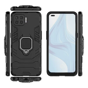 Set husa Comando Armor Ring cu folie de silicon compatibila cu Oppo Reno4 Lite, Antisoc, Ultrarezistenta, Protectie 360, Inel Metalic Rotativ, Negru - 3