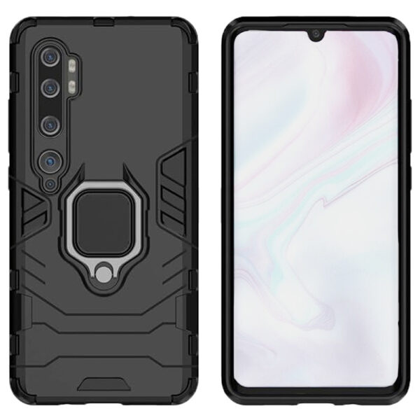 Set husa Comando Armor Ring cu folie de silicon compatibila cu Oppo Reno3 Pro, Antisoc, Ultrarezistenta, Protectie 360, Inel Metalic Rotativ, Negru - 2