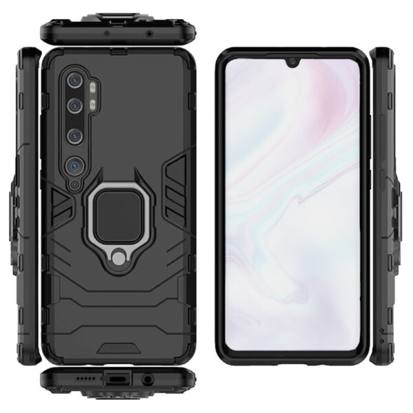 Set husa Comando Armor Ring cu folie de silicon compatibila cu Oppo Reno3 Pro, Antisoc, Ultrarezistenta, Protectie 360, Inel Metalic Rotativ, Negru - 3