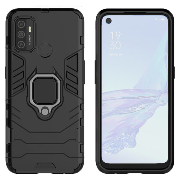 Set husa Comando Armor Ring cu folie de silicon compatibila cu Oppo A53 / A53s, Antisoc, Ultrarezistenta, Protectie 360, Inel Metalic Rotativ, Negru - 2