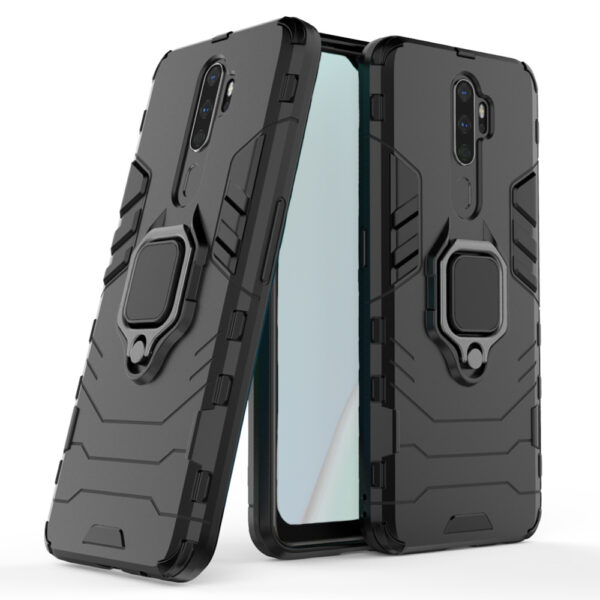 Set husa Comando Armor Ring cu folie de silicon compatibila cu Oppo A9 2020, Antisoc, Ultrarezistenta, Protectie 360, Inel Metalic Rotativ, Negru - 4