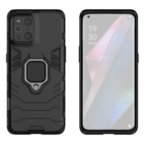 Set husa Comando Armor Ring cu folie de silicon compatibila cu Oppo Find X3 Pro / Find X3, Antisoc, Ultrarezistenta, Protectie 360, Inel Metalic Rotativ, Negru - 2