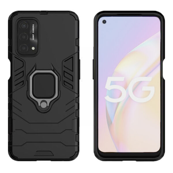 Set husa Comando Armor Ring cu folie de silicon compatibila cu Oppo A54 5G / A74 5G / OnePlus Nord N200 5G, Antisoc, Ultrarezistenta, Protectie 360, Inel Metalic Rotativ, Negru - 2