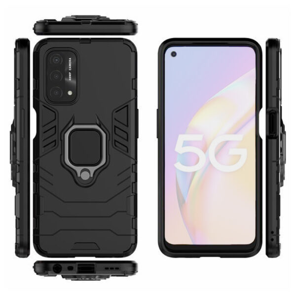 Set husa Comando Armor Ring cu folie de silicon compatibila cu Oppo A54 5G / A74 5G / OnePlus Nord N200 5G, Antisoc, Ultrarezistenta, Protectie 360, Inel Metalic Rotativ, Negru - 3