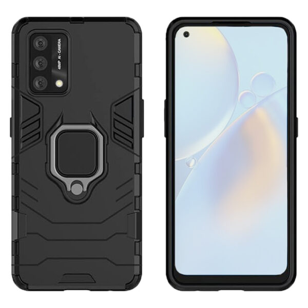 Set husa Comando Armor Ring cu folie de silicon compatibila cu Oppo A74 4G / A95, Antisoc, Ultrarezistenta, Protectie 360, Inel Metalic Rotativ, Negru - 2