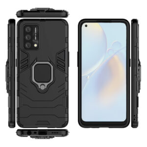 Set husa Comando Armor Ring cu folie de silicon compatibila cu Oppo A74 4G / A95, Antisoc, Ultrarezistenta, Protectie 360, Inel Metalic Rotativ, Negru - 3