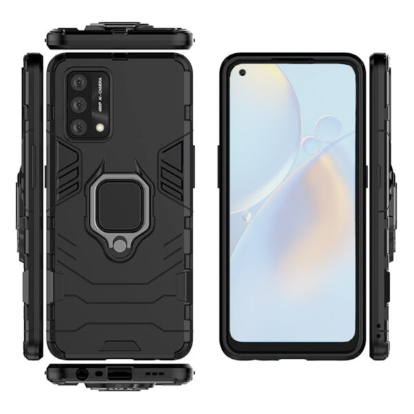 Set husa Comando Armor Ring cu folie de silicon compatibila cu Oppo A74 4G / A95, Antisoc, Ultrarezistenta, Protectie 360, Inel Metalic Rotativ, Negru - 3