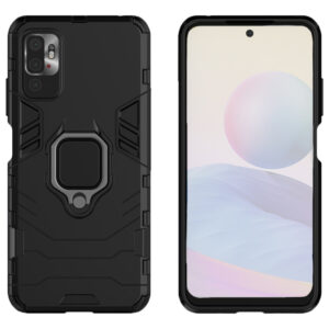 Set husa Comando Armor Ring cu folie de silicon compatibila cu Xiaomi Redmi Note 10 5G / Poco M3 Pro 5G, Antisoc, Ultrarezistenta, Protectie 360, Inel Metalic Rotativ, Negru - 2