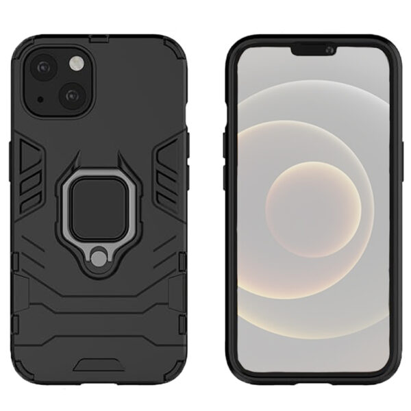 Set husa Comando Armor Ring cu folie de silicon compatibila cu Apple iPhone 13 mini, Antisoc, Ultrarezistenta, Protectie 360, Inel Metalic Rotativ, Negru - 2