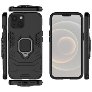 Set husa Comando Armor Ring cu folie de silicon compatibila cu Apple iPhone 13 mini, Antisoc, Ultrarezistenta, Protectie 360, Inel Metalic Rotativ, Negru - 3