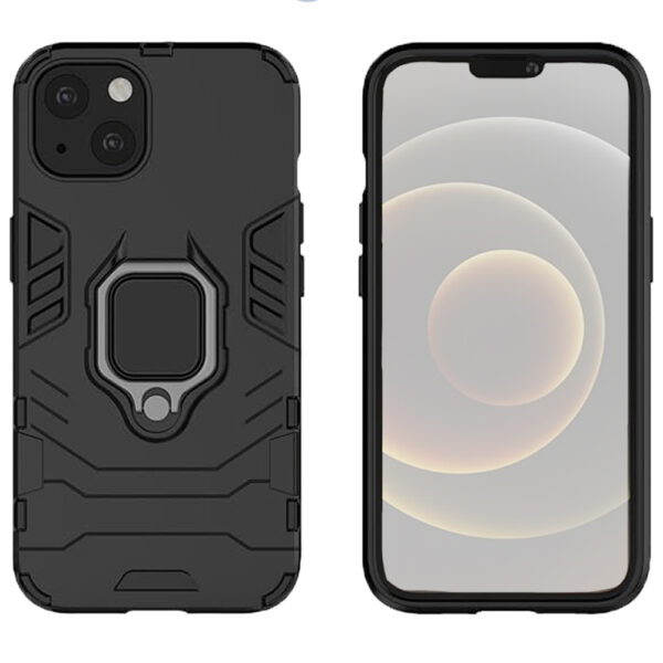 Set husa Comando Armor Ring cu folie de silicon compatibila cu Apple iPhone 13 , Antisoc, Ultrarezistenta, Protectie 360, Inel Metalic Rotativ, Negru - 2