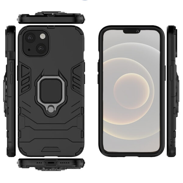 Set husa Comando Armor Ring cu folie de silicon compatibila cu Apple iPhone 13 , Antisoc, Ultrarezistenta, Protectie 360, Inel Metalic Rotativ, Negru - 3