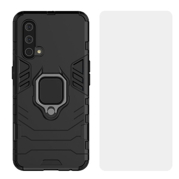 Set husa Comando Armor Ring cu folie de silicon compatibila cu OnePlus Nord CE 5G , Antisoc, Ultrarezistenta, Protectie 360, Inel Metalic Rotativ, Negru