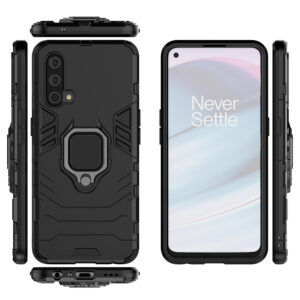 Set husa Comando Armor Ring cu folie de silicon compatibila cu OnePlus Nord CE 5G , Antisoc, Ultrarezistenta, Protectie 360, Inel Metalic Rotativ, Negru - 3