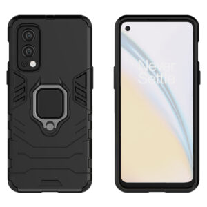 Set husa Comando Armor Ring cu folie de silicon compatibila cu OnePlus Nord 2 5G, Antisoc, Ultrarezistenta, Protectie 360, Inel Metalic Rotativ, Negru - 2