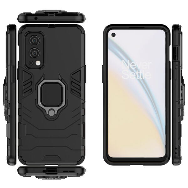 Set husa Comando Armor Ring cu folie de silicon compatibila cu OnePlus Nord 2 5G, Antisoc, Ultrarezistenta, Protectie 360, Inel Metalic Rotativ, Negru - 3