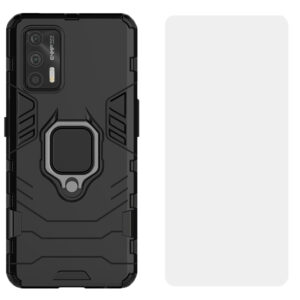 Set husa Comando Armor Ring cu folie de silicon compatibila cu Realme GT 5G, Antisoc, Ultrarezistenta, Protectie 360, Inel Metalic Rotativ, Negru