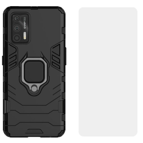 Set husa Comando Armor Ring cu folie de silicon compatibila cu Realme GT 5G, Antisoc, Ultrarezistenta, Protectie 360, Inel Metalic Rotativ, Negru