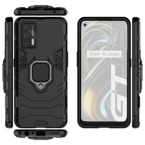 Set husa Comando Armor Ring cu folie de silicon compatibila cu Realme GT 5G, Antisoc, Ultrarezistenta, Protectie 360, Inel Metalic Rotativ, Negru - 3