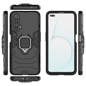 Set husa Comando Armor Ring cu folie de silicon compatibila cu Realme 6 / 6S, Antisoc, Ultrarezistenta, Protectie 360, Inel Metalic Rotativ, Negru - 3