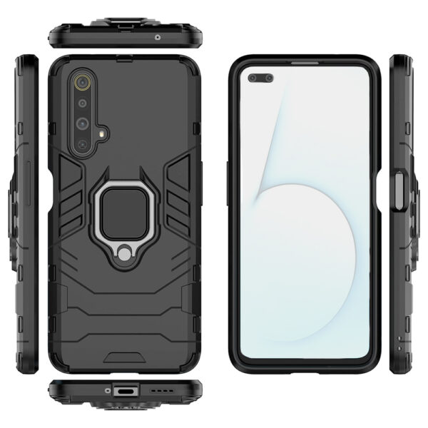 Set husa Comando Armor Ring cu folie de silicon compatibila cu Realme 6 / 6S, Antisoc, Ultrarezistenta, Protectie 360, Inel Metalic Rotativ, Negru - 3