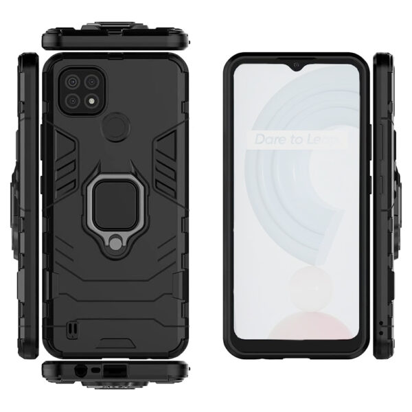 Set husa Comando Armor Ring cu folie de silicon compatibila cu Realme C21, Antisoc, Ultrarezistenta, Protectie 360, Inel Metalic Rotativ, Negru - 3