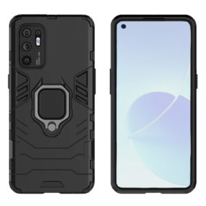 Set husa Comando Armor Ring cu folie de silicon compatibila cu Oppo Reno6 5G, Antisoc, Ultrarezistenta, Protectie 360, Inel Metalic Rotativ, Negru - 2