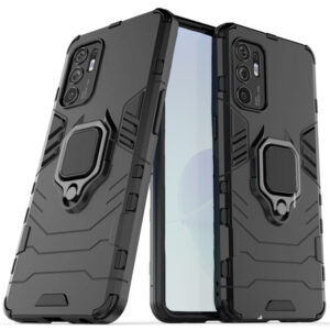 Set husa Comando Armor Ring cu folie de silicon compatibila cu Oppo Reno6 5G, Antisoc, Ultrarezistenta, Protectie 360, Inel Metalic Rotativ, Negru - 3