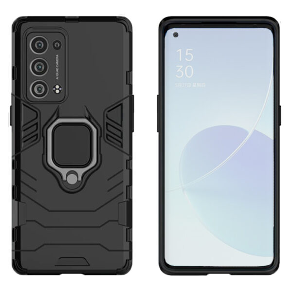 Set husa Comando Armor Ring cu folie de silicon compatibila cu Oppo Reno6 Pro 5G (Snapdragon), Antisoc, Ultrarezistenta, Protectie 360, Inel Metalic Rotativ, Negru - 2