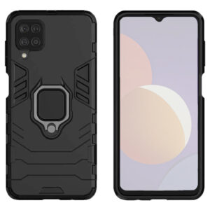 Set husa Comando Armor Ring cu folie de silicon compatibila cu Samsung Galaxy M12 / F12, Antisoc, Ultrarezistenta, Protectie 360, Inel Metalic Rotativ, Negru - 2