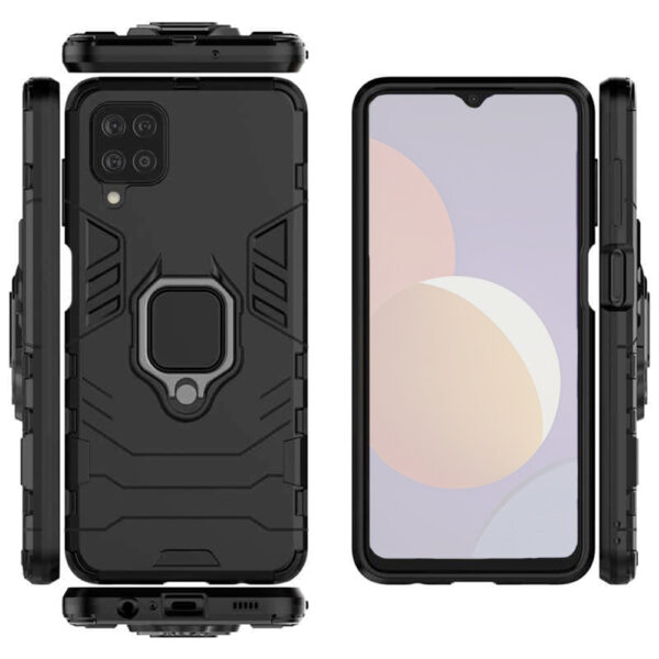 Set husa Comando Armor Ring cu folie de silicon compatibila cu Samsung Galaxy M12 / F12, Antisoc, Ultrarezistenta, Protectie 360, Inel Metalic Rotativ, Negru - 3