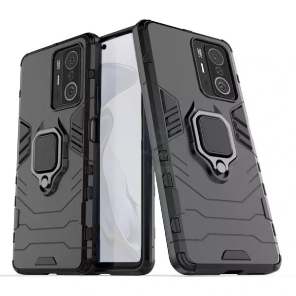 Set husa Comando Armor Ring cu folie de silicon compatibila cu Xiaomi 11T / 11T Pro, Antisoc, Ultrarezistenta, Protectie 360, Inel Metalic Rotativ, Negru - 2