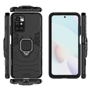 Set husa Comando Armor Ring cu folie de silicon compatibila cu Xiaomi Redmi 10 / Redmi 10 2022, Antisoc, Ultrarezistenta, Protectie 360, Inel Metalic Rotativ, Negru - 3