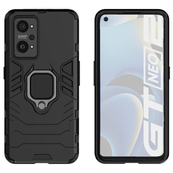 Set husa Comando Armor Ring cu folie de silicon compatibila cu Realme GT Neo2 / GT2 / GT Neo 3T / GT Neo 3T Dragon Ball Z, Antisoc, Ultrarezistenta, Protectie 360, Inel Metalic Rotativ, Negru - 2