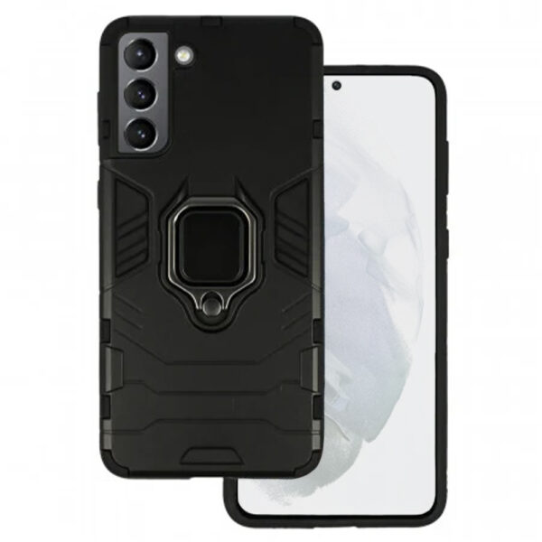 Set husa Comando Armor Ring cu folie de silicon compatibila cu Samsung Galaxy S21 FE 5G, Antisoc, Ultrarezistenta, Protectie 360, Inel Metalic Rotativ, Negru - 3