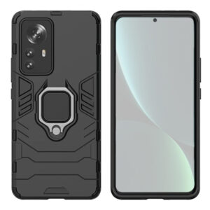 Set husa Comando Armor Ring cu folie de silicon compatibila cu Xiaomi 12 / 12X, Antisoc, Ultrarezistenta, Protectie 360, Inel Metalic Rotativ, Negru - 2