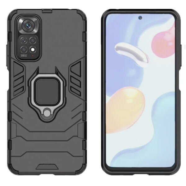 Set husa Comando Armor Ring cu folie de silicon compatibila cu Xiaomi Redmi Note 11 / Note 11S, Antisoc, Ultrarezistenta, Protectie 360, Inel Metalic Rotativ, Negru - 2