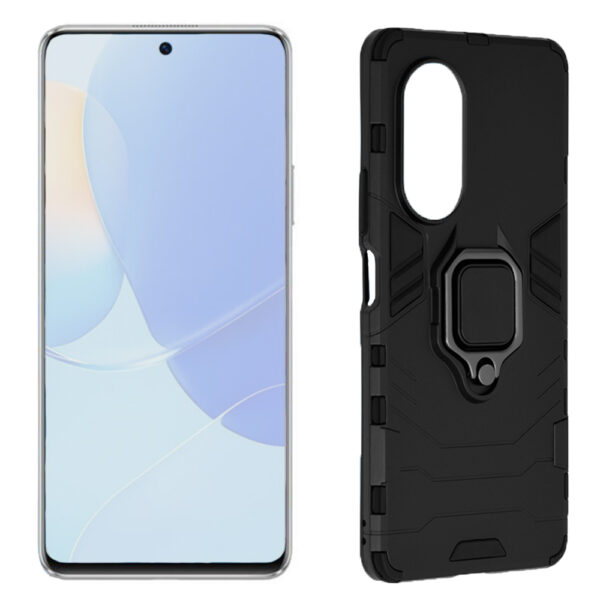 Set husa Comando Armor Ring cu folie de silicon compatibila cu Huawei Nova 9 SE, Antisoc, Ultrarezistenta, Protectie 360, Inel Metalic Rotativ, Negru - 2