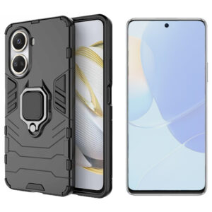 Set husa Comando Armor Ring cu folie de silicon compatibila cu Huawei Nova 9 SE, Antisoc, Ultrarezistenta, Protectie 360, Inel Metalic Rotativ, Negru - 3