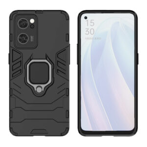 Set husa Comando Armor Ring cu folie de silicon compatibila cu Oppo Find X5 Lite / Reno7 5G, Antisoc, Ultrarezistenta, Protectie 360, Inel Metalic Rotativ, Negru - 2