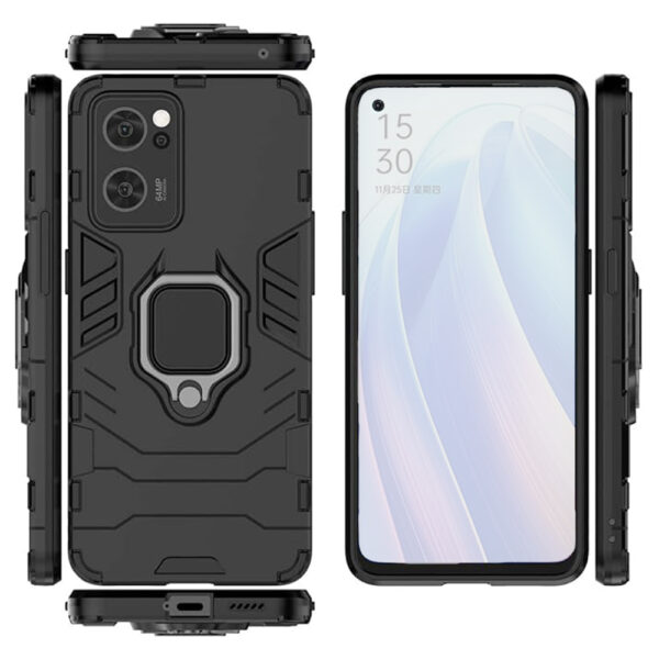 Set husa Comando Armor Ring cu folie de silicon compatibila cu Oppo Find X5 Lite / Reno7 5G, Antisoc, Ultrarezistenta, Protectie 360, Inel Metalic Rotativ, Negru - 3