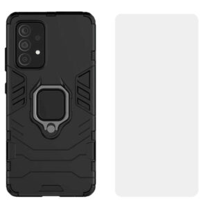 Set husa Comando Armor Ring cu folie de silicon compatibila cu Samsung Galaxy A13 4G, Antisoc, Ultrarezistenta, Protectie 360, Inel Metalic Rotativ, Negru