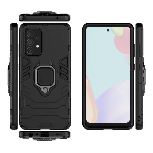 Set husa Comando Armor Ring cu folie de silicon compatibila cu Samsung Galaxy A13 4G, Antisoc, Ultrarezistenta, Protectie 360, Inel Metalic Rotativ, Negru - 3