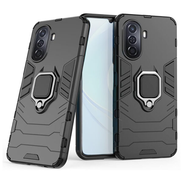 Set husa Comando Armor Ring cu folie de silicon compatibila cu Huawei Nova Y70, Antisoc, Ultrarezistenta, Protectie 360, Inel Metalic Rotativ, Negru - 2