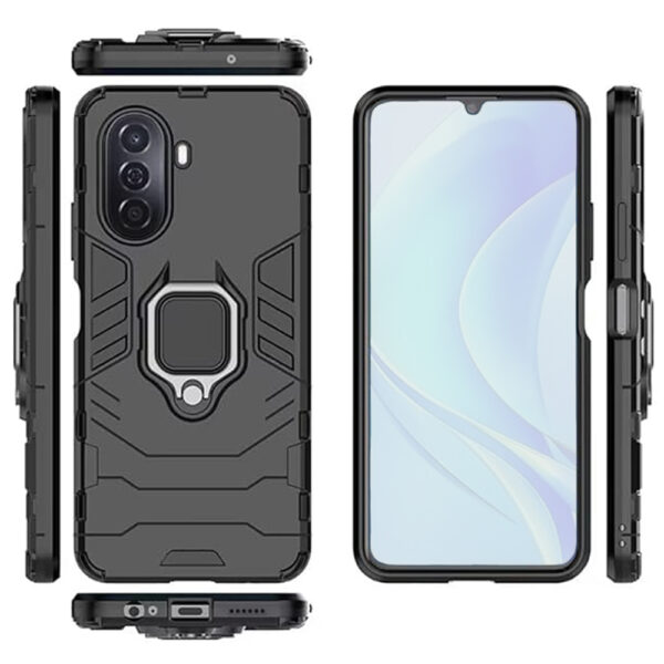 Set husa Comando Armor Ring cu folie de silicon compatibila cu Huawei Nova Y70, Antisoc, Ultrarezistenta, Protectie 360, Inel Metalic Rotativ, Negru - 3