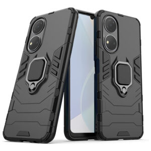 Set husa Comando Armor Ring cu folie de silicon compatibila cu Honor X7, Antisoc, Ultrarezistenta, Protectie 360, Inel Metalic Rotativ, Negru - 2