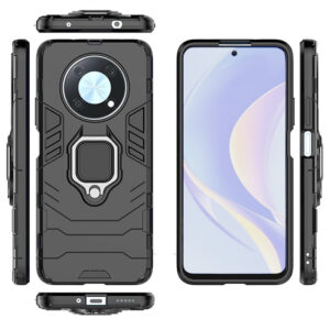 Set husa Comando Armor Ring cu folie de silicon compatibila cu Huawei Nova Y90, Antisoc, Ultrarezistenta, Protectie 360, Inel Metalic Rotativ, Negru - 2