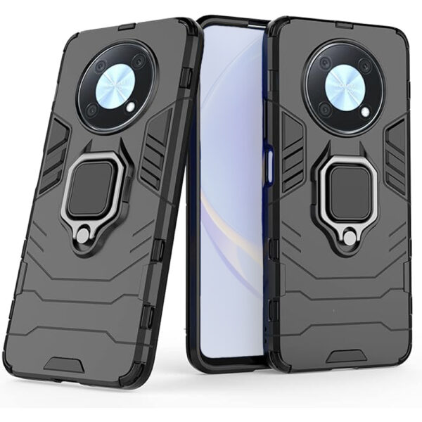 Set husa Comando Armor Ring cu folie de silicon compatibila cu Huawei Nova Y90, Antisoc, Ultrarezistenta, Protectie 360, Inel Metalic Rotativ, Negru - 3