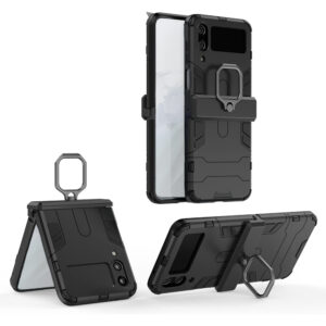 Set husa Comando Armor Ring cu folie de silicon compatibila cu Samsung Galaxy Z Flip4, Antisoc, Ultrarezistenta, Protectie 360, Inel Metalic Rotativ, Negru - 3