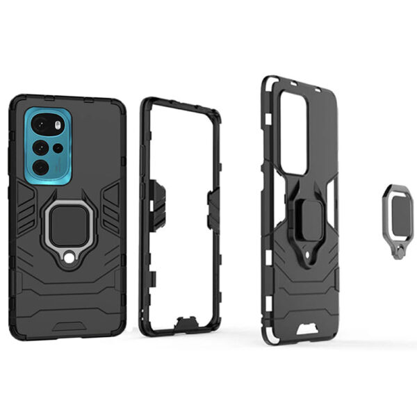 Set husa Comando Armor Ring cu folie de silicon compatibila cu Motorola Moto G22, Antisoc, Ultrarezistenta, Protectie 360, Inel Metalic Rotativ, Negru - 6